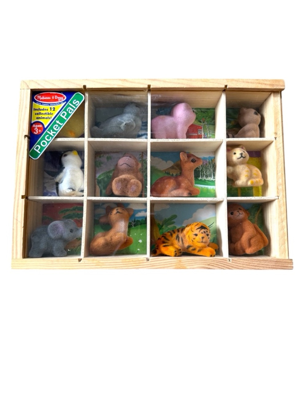 Melissa & Doug Pocket Pals 12 Animals Flocked Fuzzy Set #590 COMPLETE